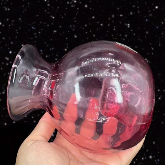 Vintage PILGRIM CRANBERRY Glass Vase Swirl Optic Hand Made USA Glass Hollow 5.5” - Picture 3 of 14